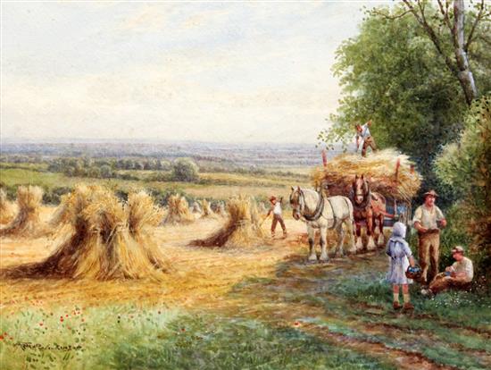 Arthur Stanley Wilkinson (1860-1930) Harvest time at Bletchingley, Surrey, 11 x 15in.